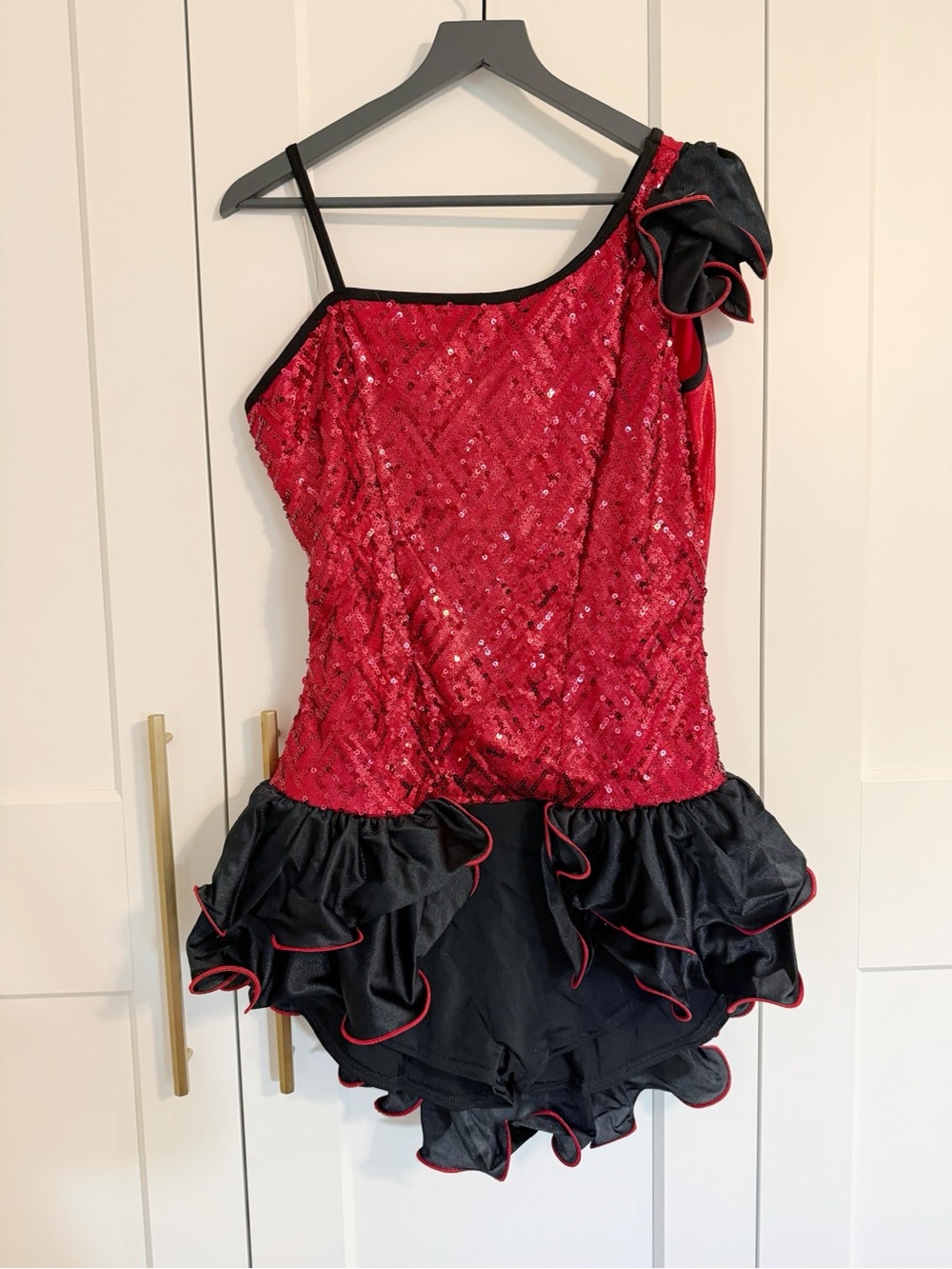 Weissman Child’s XL Red Black Sequin Dance Costume Jazz Recital Halloween PS26